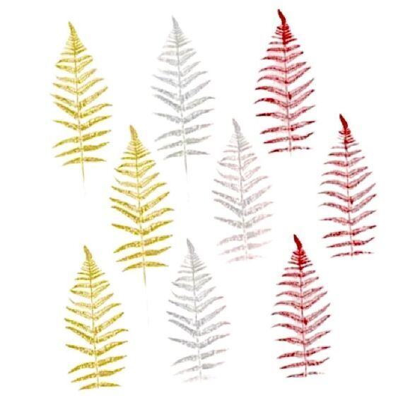 24 Christmas Glitter Artificial Boston Fern Leaves New Gold Red Silver Decor - Picture 1 of 3
